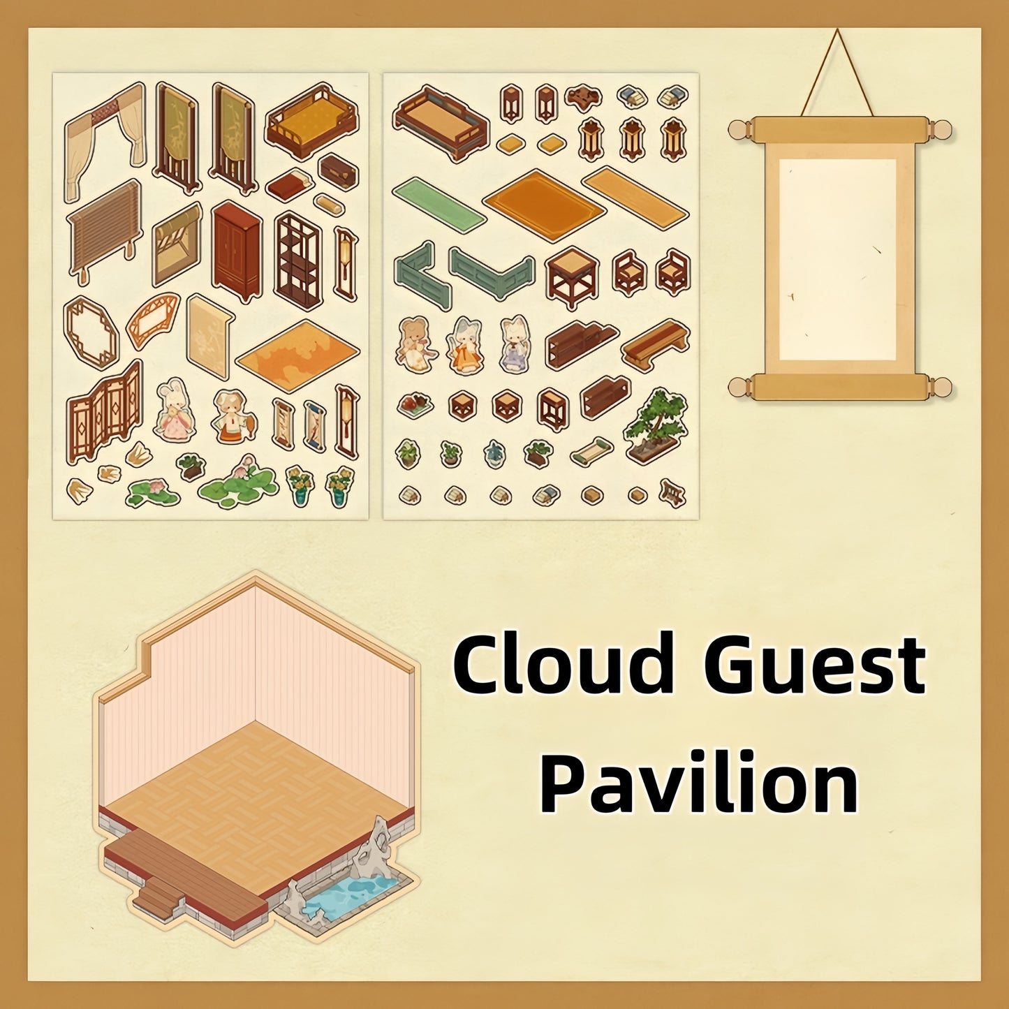 Ancient Chinese Pavilions 3D Sticker | 4 Cute Miniature Scenes
