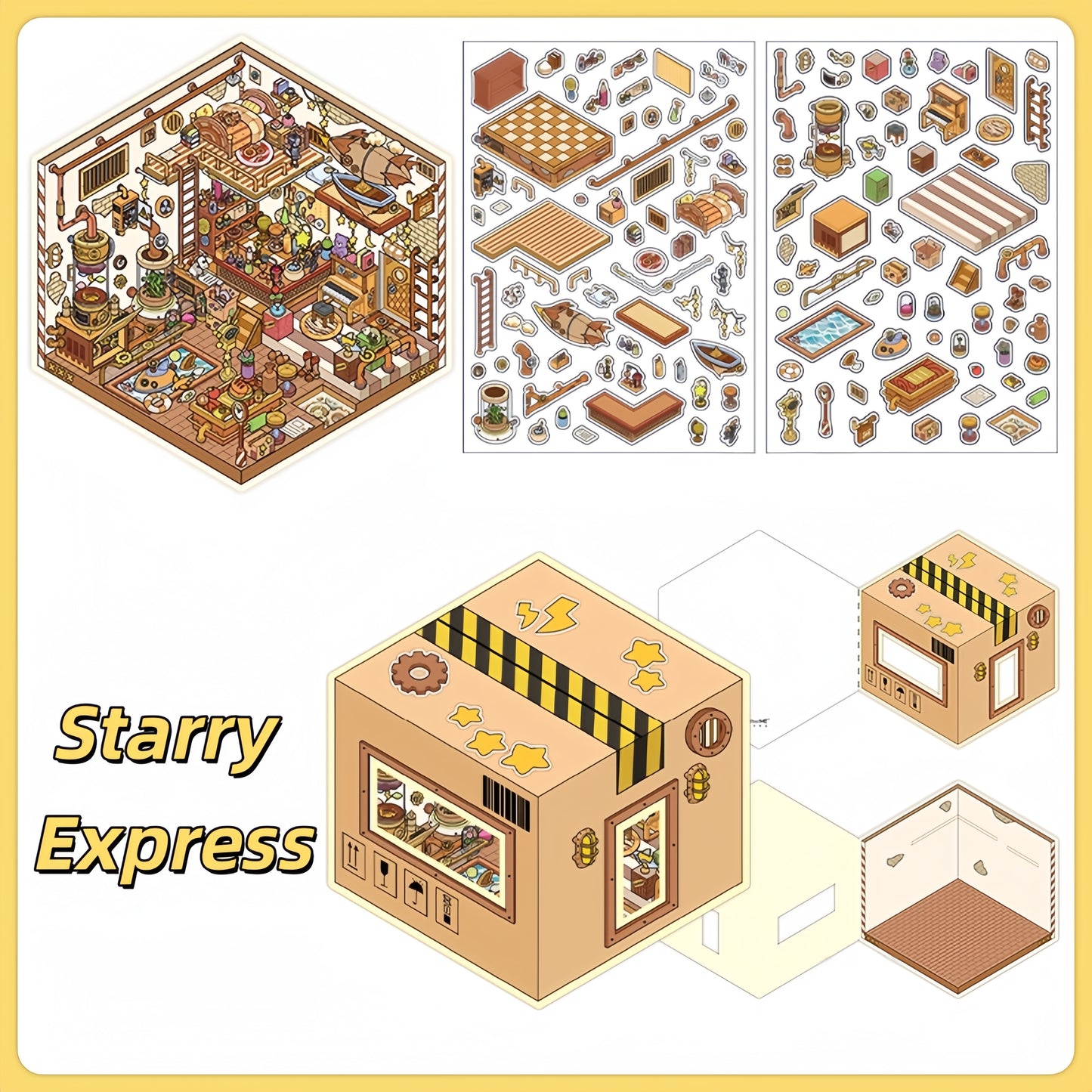 Whimsical Space 3D Sticker | 4 Cute Miniature Scenes