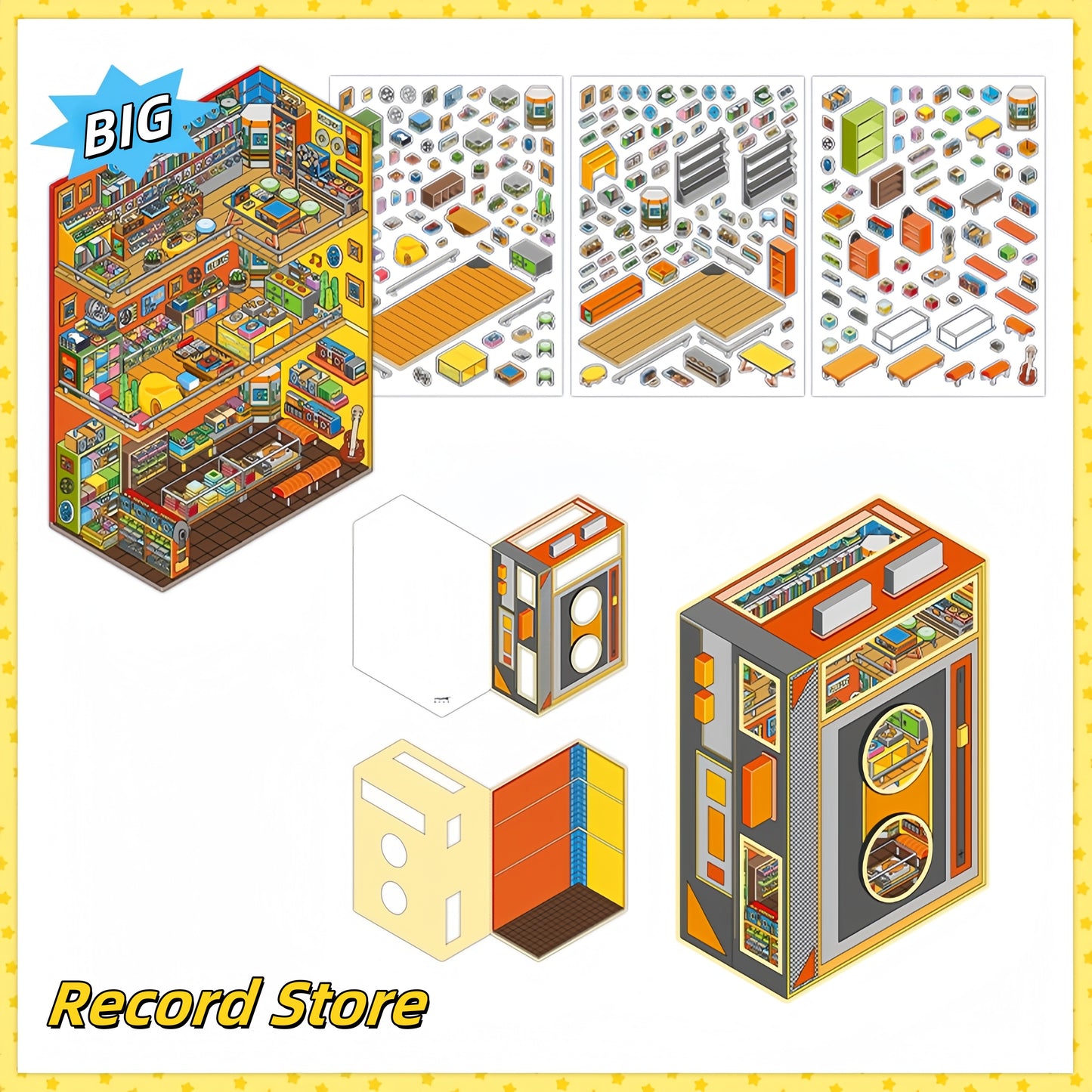 Tiny Shops 3D Sticker | 4 Cute Miniature Scenes