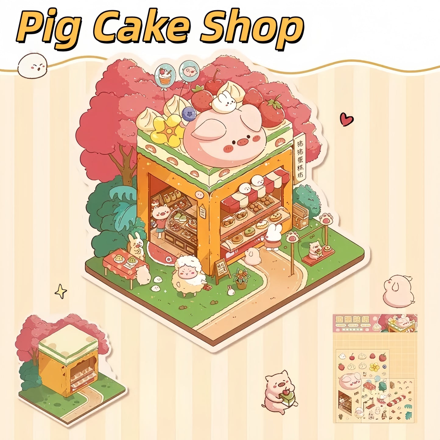 Paws Shop 3D Sticker | 4 Cute Miniature Scenes