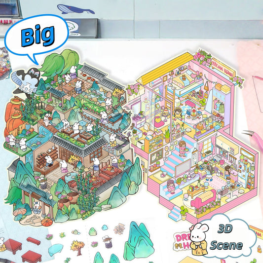 Dream House 3D Sticker | 2 Cute Miniature Scenes