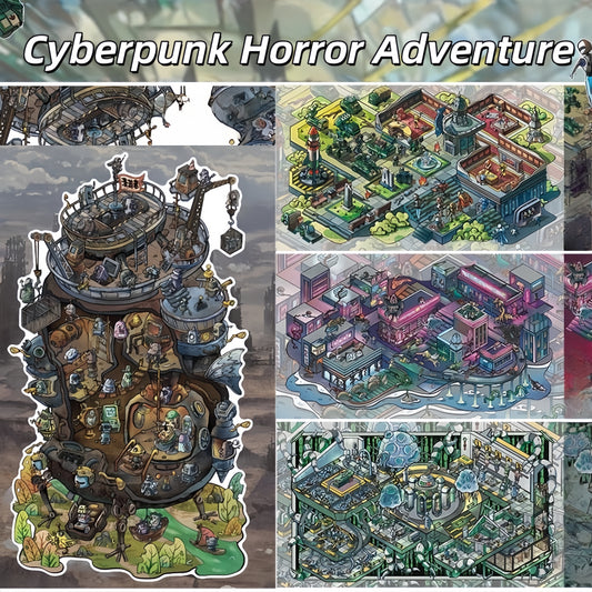 Cyberpunk Horror Adventure 3D Sticker | 4 Cute Miniature Scenes