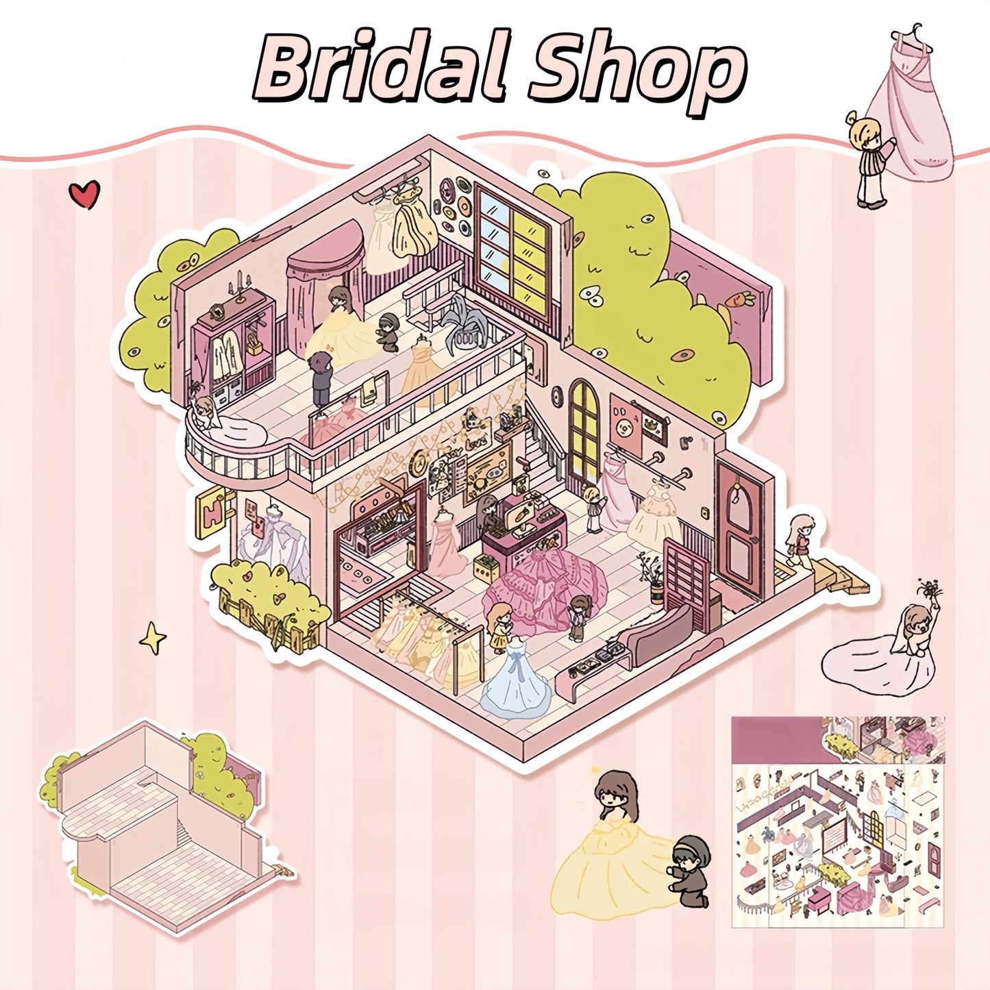 Wedding Series 3D Sticker | 2 Cute Miniature Scenes