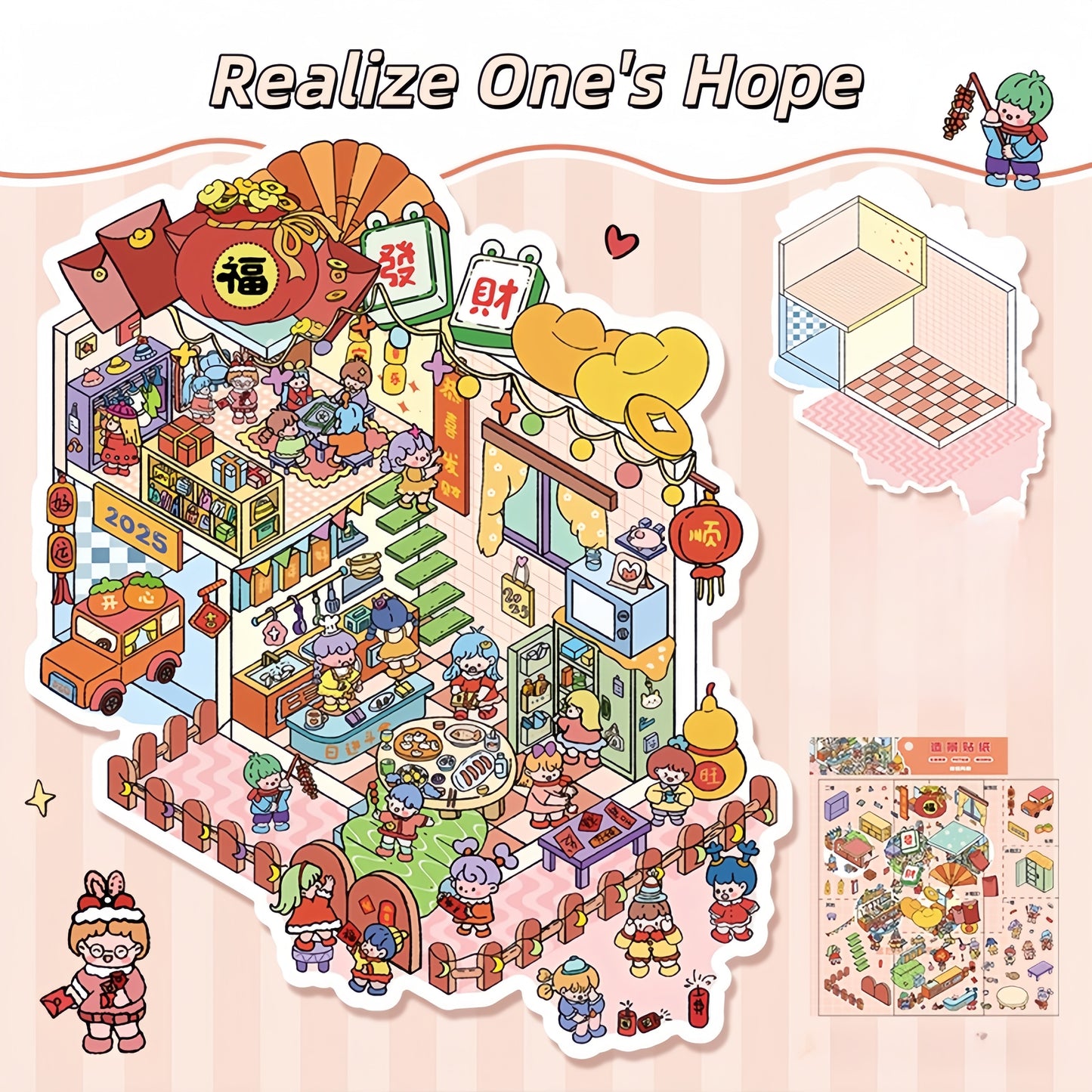 Fortune from Above 3D Sticker | 2 Cute Miniature Scenes