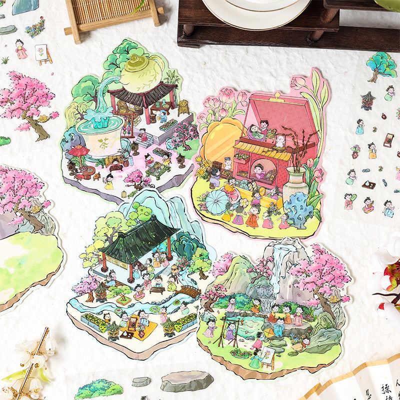 Chinese Garden 3D Sticker | 4 Cute Miniature Scenes