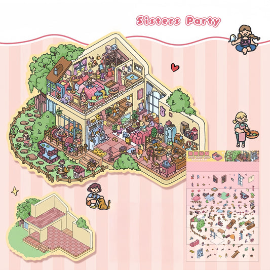 Cozy Party 3D Sticker | 4 Cute Miniature Scenes