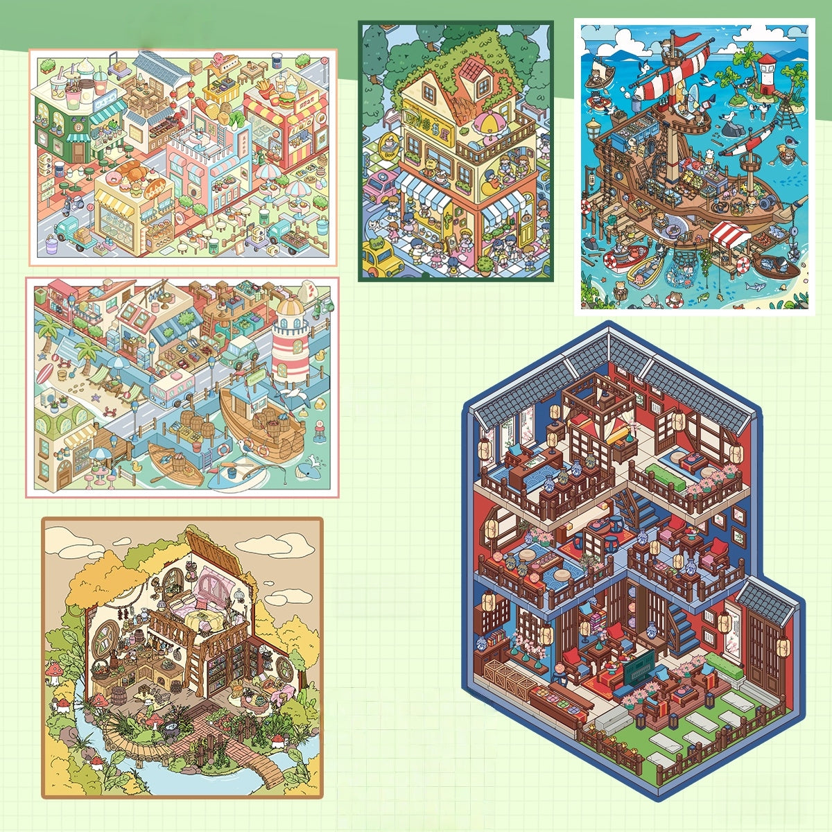 Seacat World 3D Sticker | 6 Cute Miniature Scenes