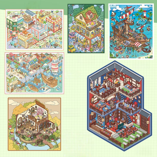 Seacat World 3D Sticker | 6 Cute Miniature Scenes