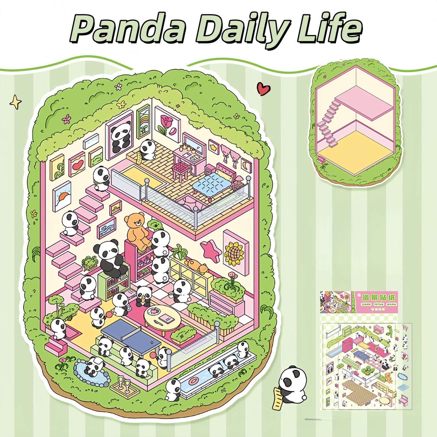 Panda’s Wonder Days 3D Sticker | 2 Cute Miniature Scenes