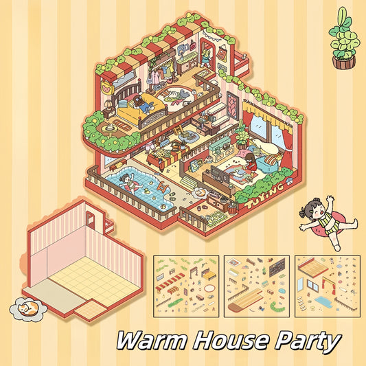 Cozy Party 3D Sticker | 4 Cute Miniature Scenes