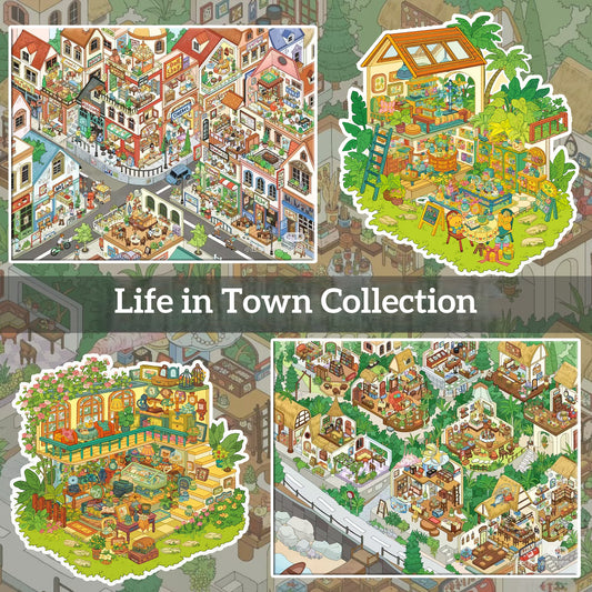 Life in Town 3D Sticker | 4 Cute Miniature Scenes