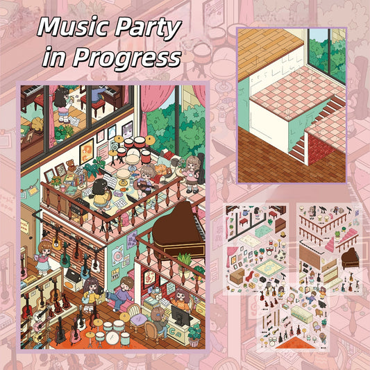 Brushes & Beats 3D Sticker | 2 Cute Miniature Scenes