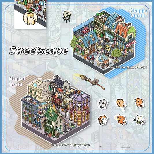 Streetscape 3D Sticker | 2 Cute Miniature Scenes