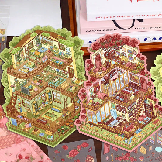 Vintage Villa 3D Sticker | 2 Cute Miniature Scenes