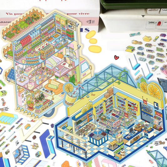 Simulation Management 3D Sticker | 2 Cute Miniature Scenes