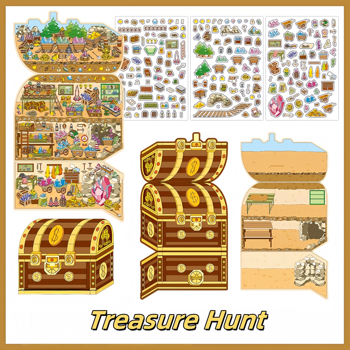 Treasure Chests 3D Sticker | 4 Cute Miniature Scenes