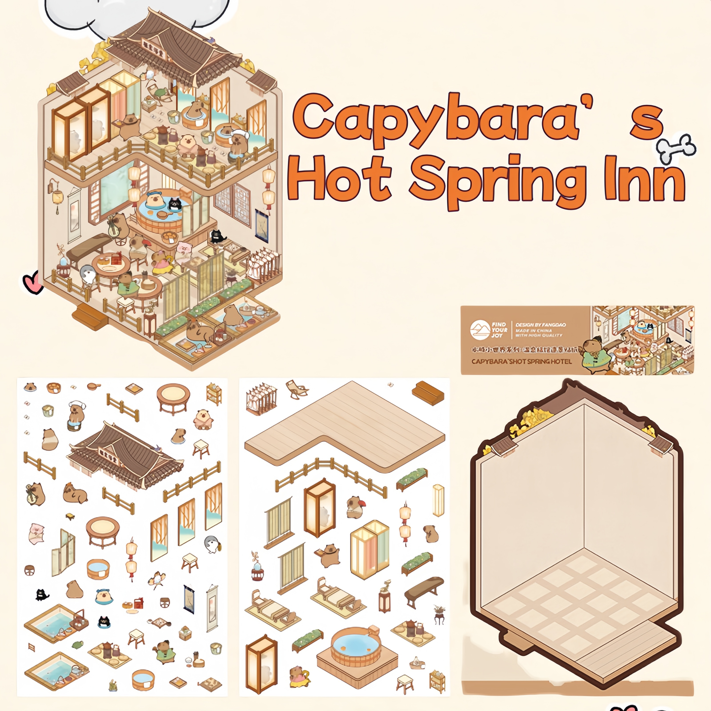 Capybara's Whimsical World 3D Sticker | 4 Cute Miniature Sticker