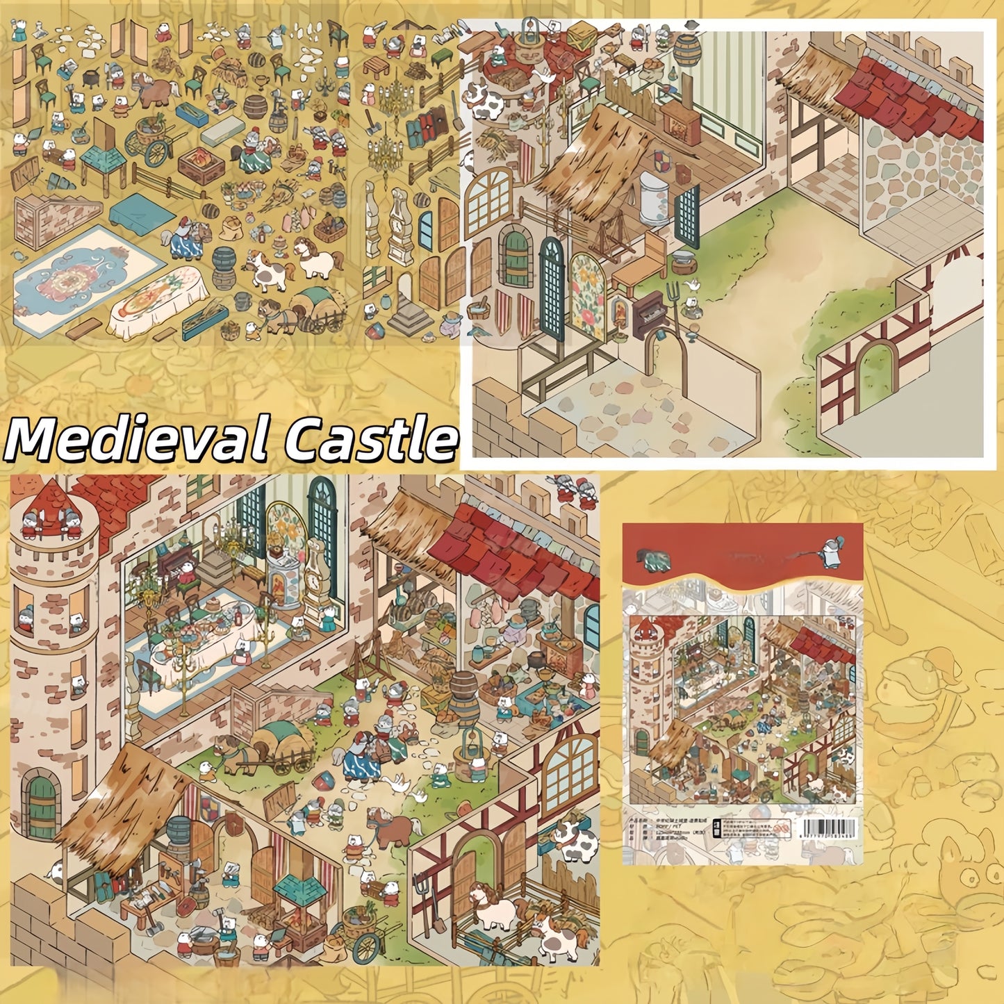 Medieval Adventure 3D Sticker | 4 Cute Miniature Scenes