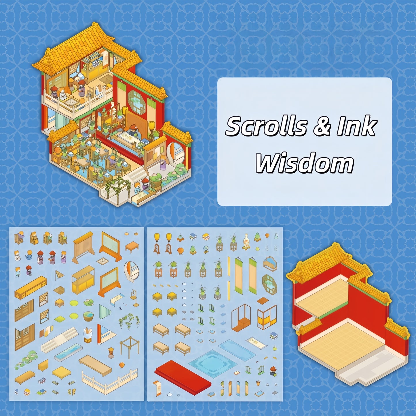 Rites, Music, Books & Feasts 3D Sticker | 4 Cute Miniature Scenes