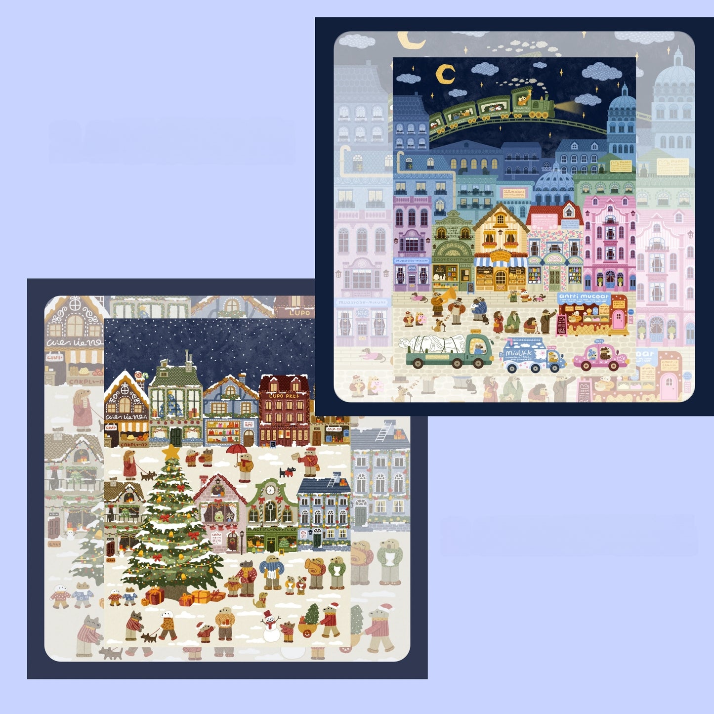 Puppy Town 3D Sticker | 2 Cute Miniature Scenes