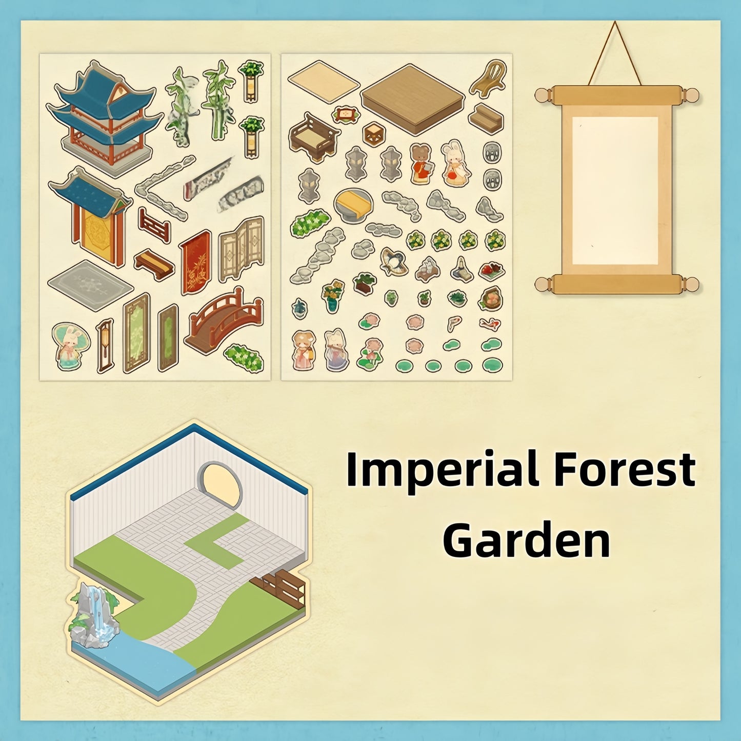 Ancient Chinese Pavilions 3D Sticker | 4 Cute Miniature Scenes