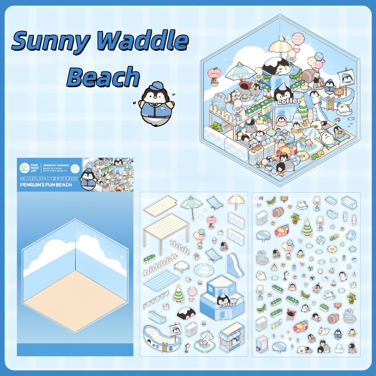 Waddle Wonderland 3D Sticker | 4 Cute Miniature Scenes
