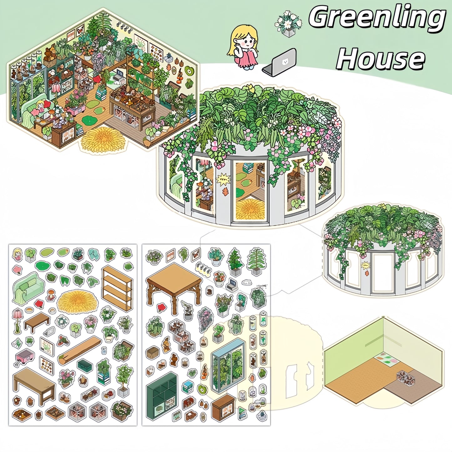 Quiet Atelier 3D Sticker | 4 Cute Miniature Scenes