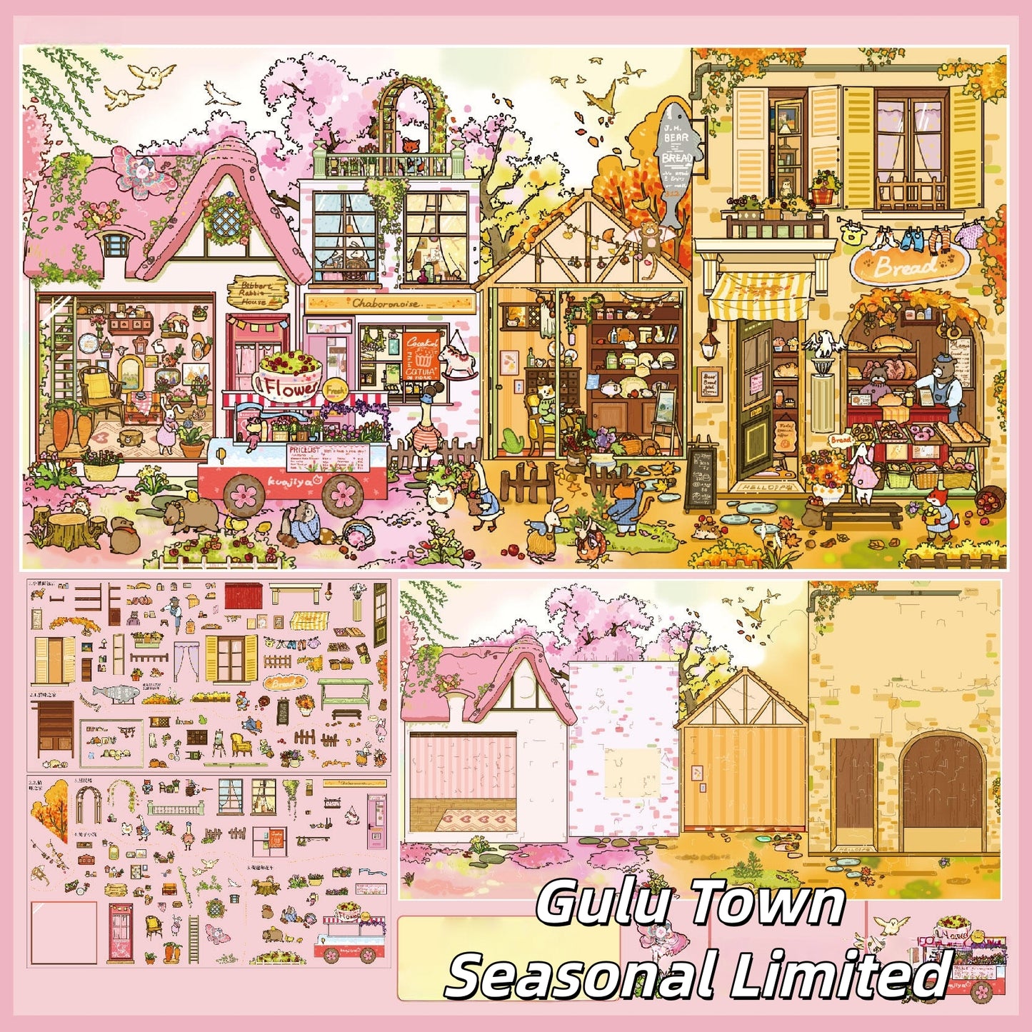 Animal Town 3D Sticker | 2 Cute Miniature Scenes