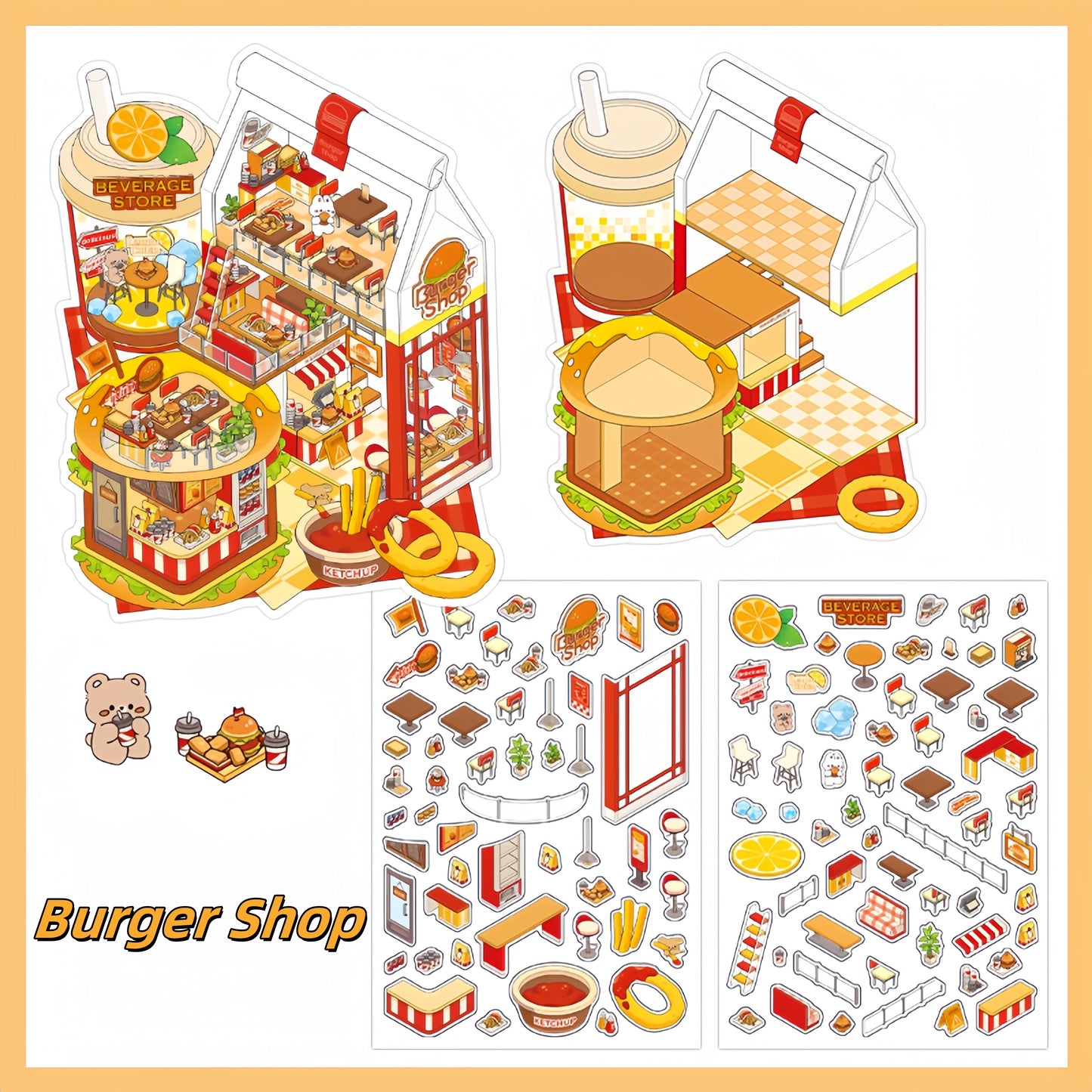 Tiny Shops 3D Sticker | 4 Cute Miniature Scenes