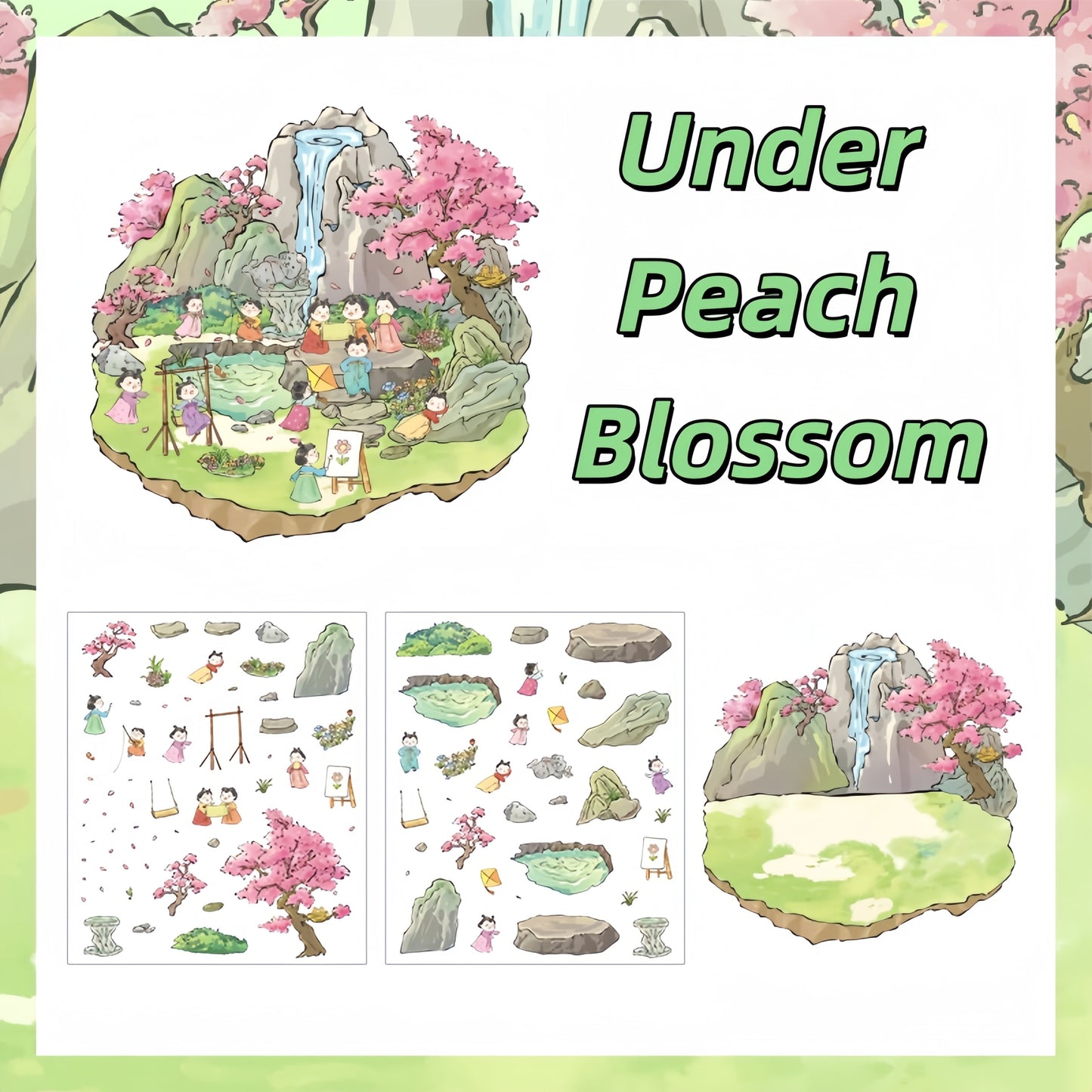 Chinese Garden 3D Sticker | 4 Cute Miniature Scenes