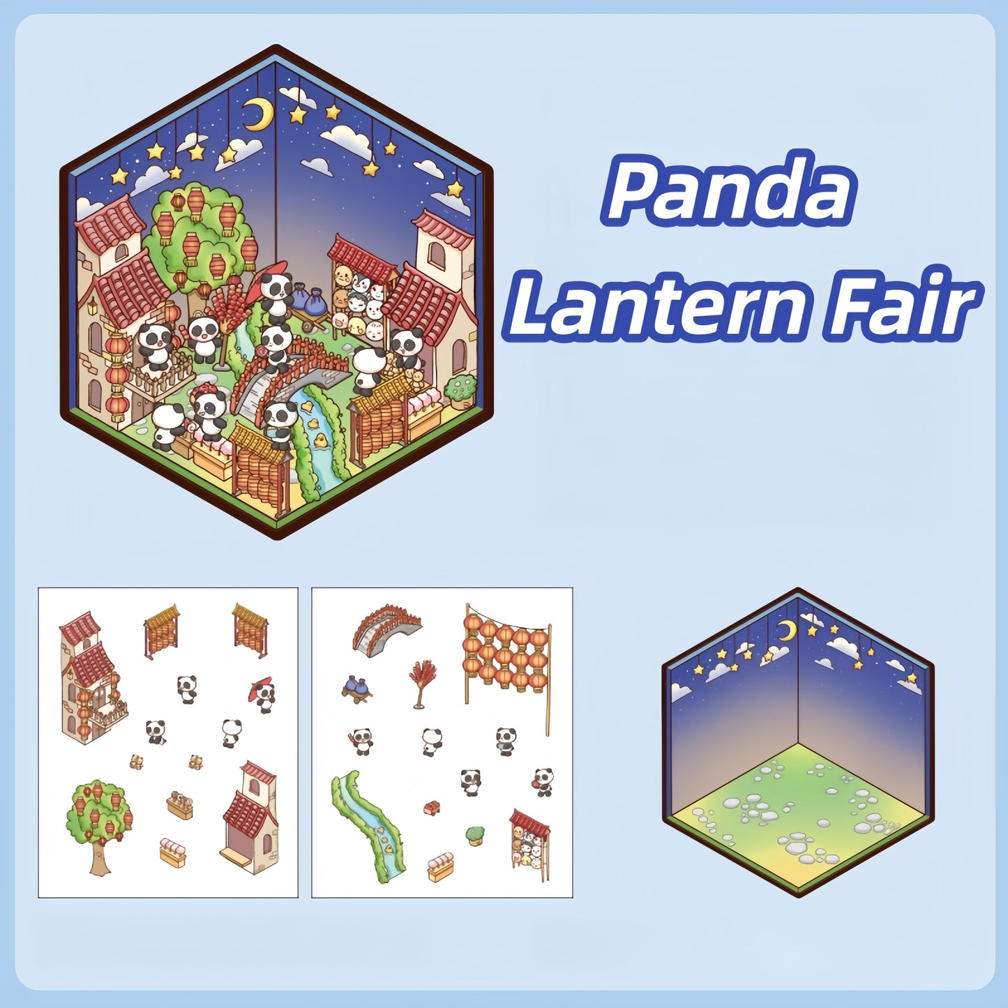 Panda Shop 3D Sticker | 4 Cute Miniature Scenes