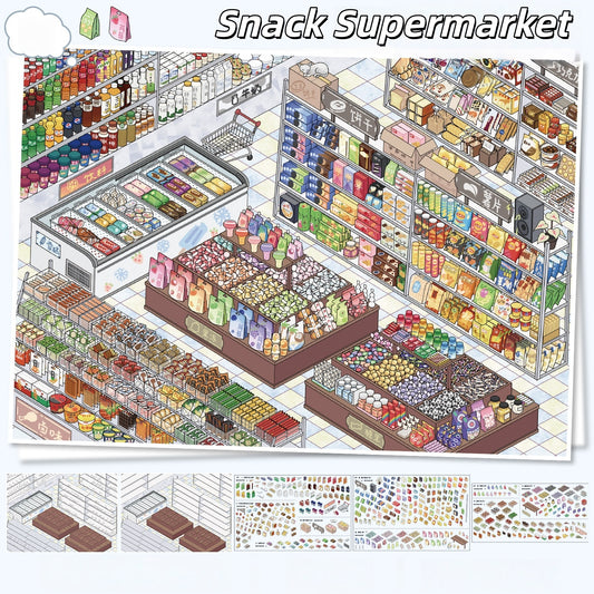 Study & Snack 3D Sticker | 2 Cute Miniature Scenes
