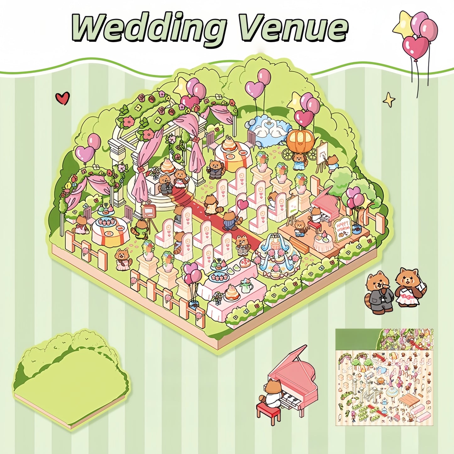 Wedding Series 3D Sticker | 2 Cute Miniature Scenes