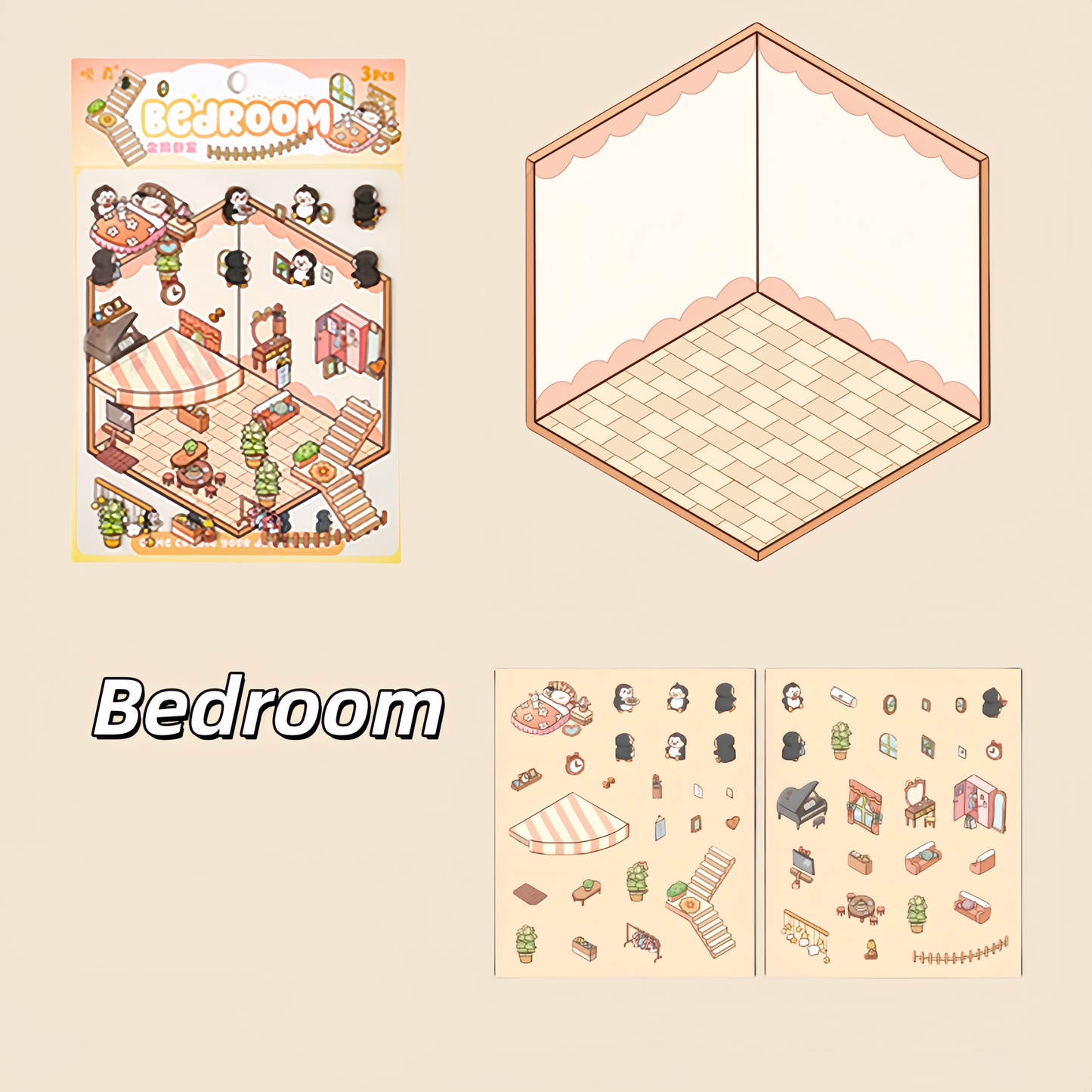 Dream House 3D Sticker | 4 Cute Miniature Scenes