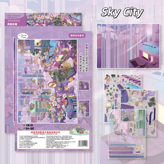 Sci-Fi City 3D Sticker | 4 Cute Miniature Scenes