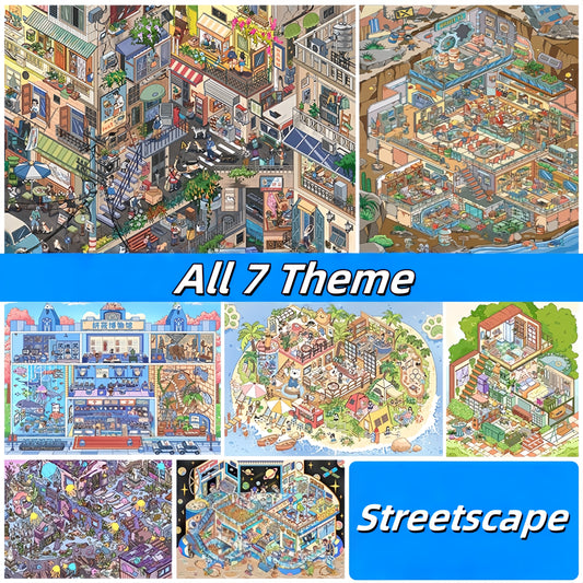 Streetscape 3D Sticker | 7 Cute Miniature Scenes
