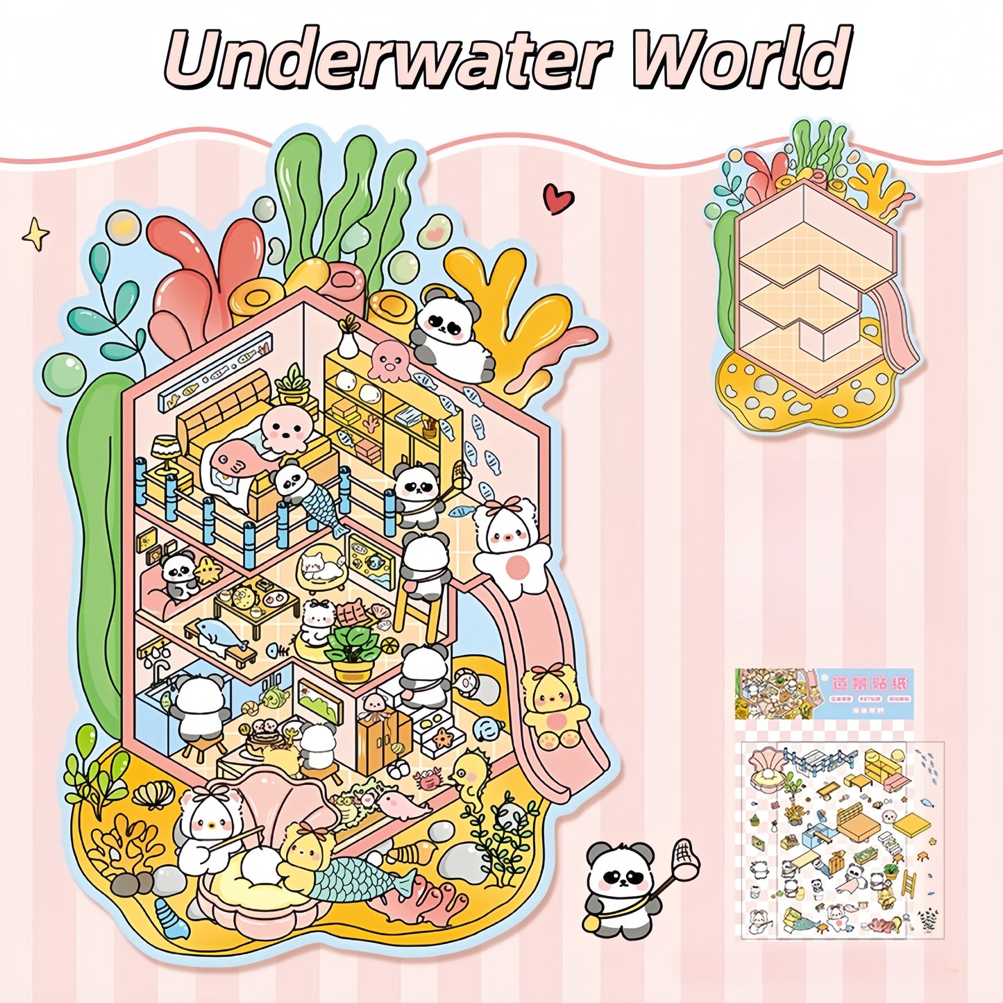 Panda’s Wonder Days 3D Sticker | 2 Cute Miniature Scenes