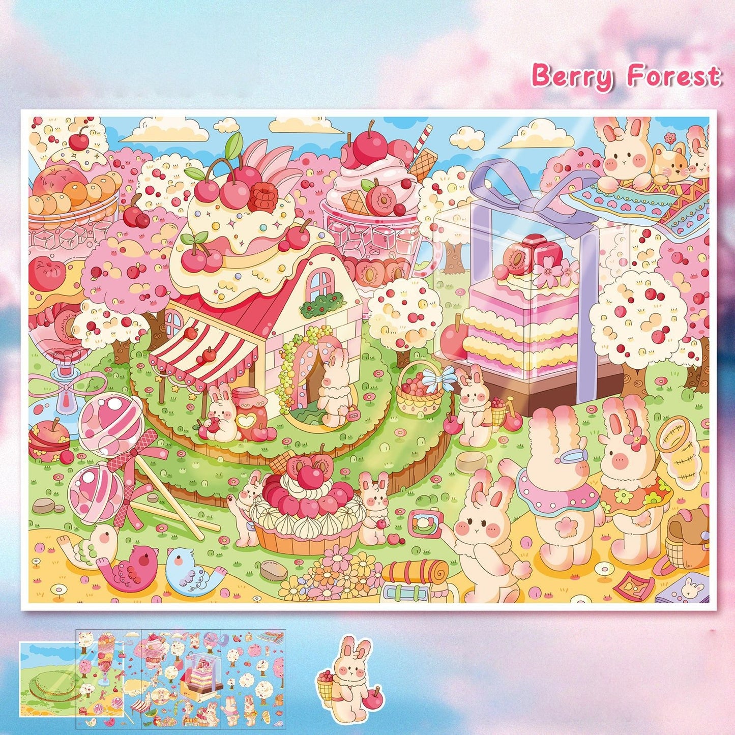 Bunny’s Dreamy Village 3D Sticker | 4 Cute Miniature Scenes
