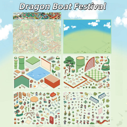 Dragon Boat Festival 3D Sticker | 2 Cute Miniature Scenes