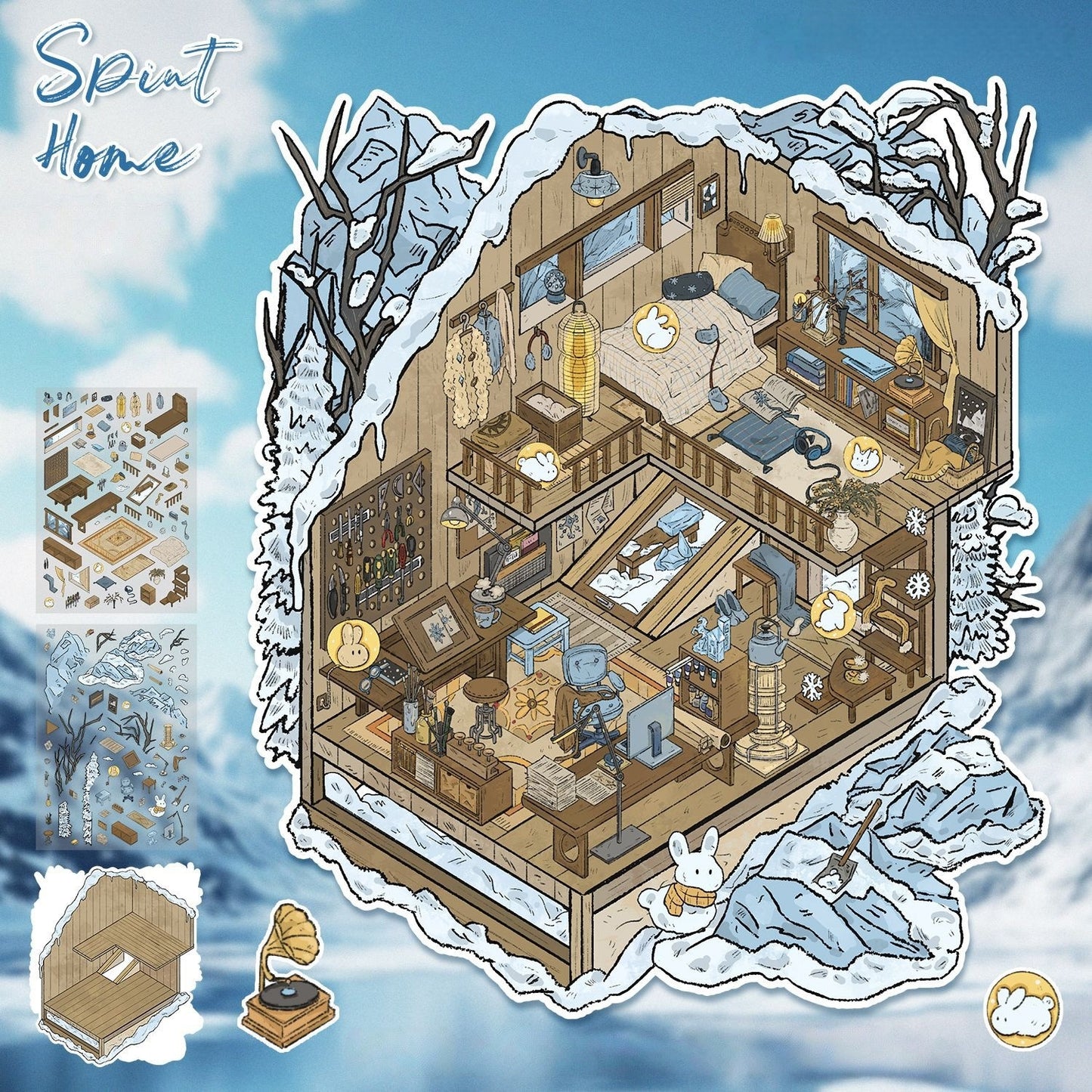 Dreamy Critter Cottage 3D Sticker | 2 Cute Miniature Scenes