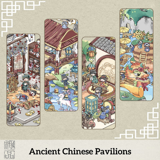 Ancient Chinese Pavilions 3D Sticker | 4 Cute Miniature Scenes