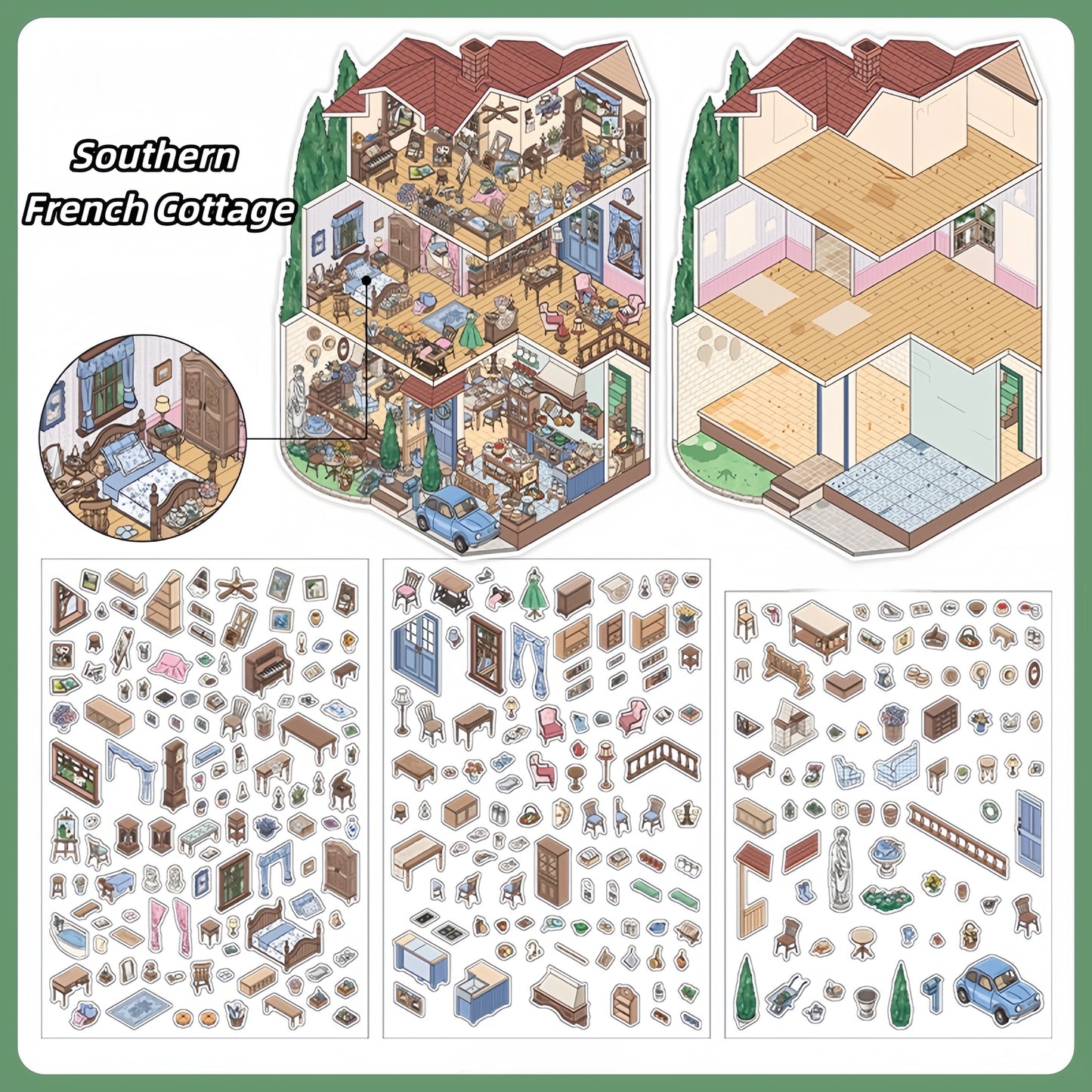 European-style Cottage 3D Sticker | 2 Cute Miniature Scenes