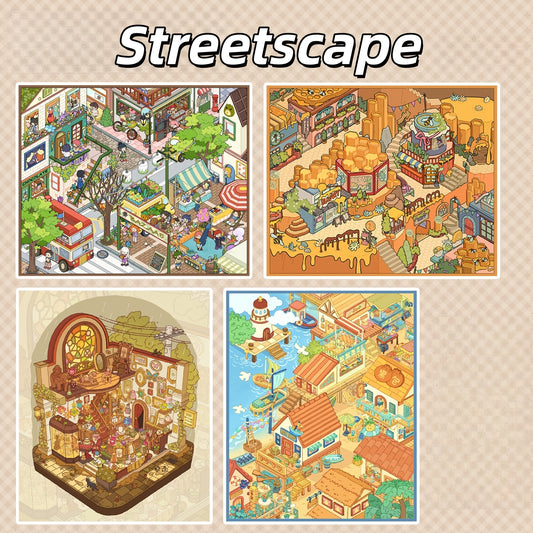 Streetscape 3D Sticker | 4 Cute Miniature Scenes