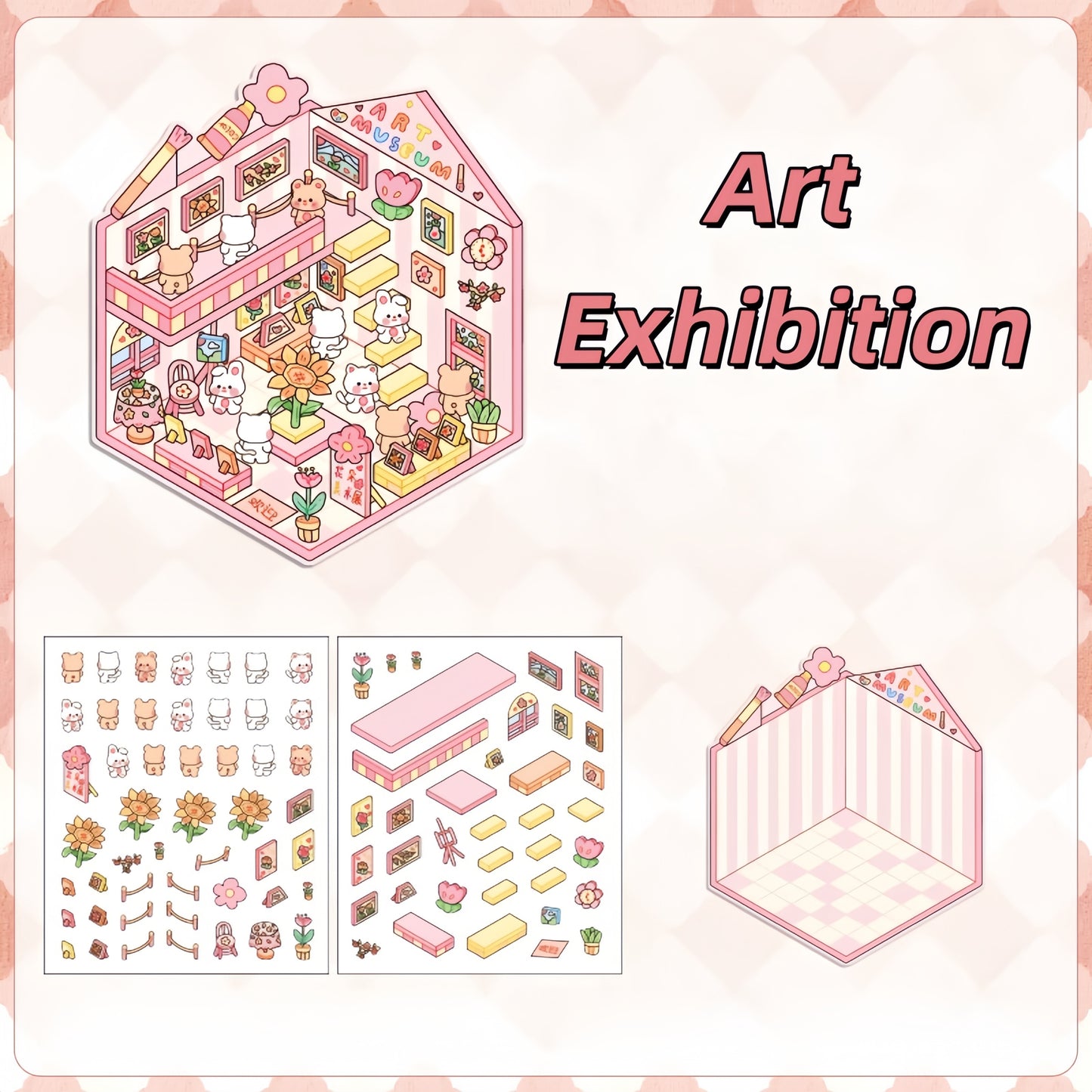 Tiny Exhibition 3D Sticker | 8 Cute Miniature Scenes