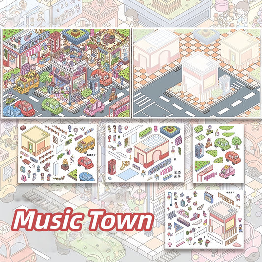Life in the Town 3D Sticker | 3 Cute Miniature Scenes