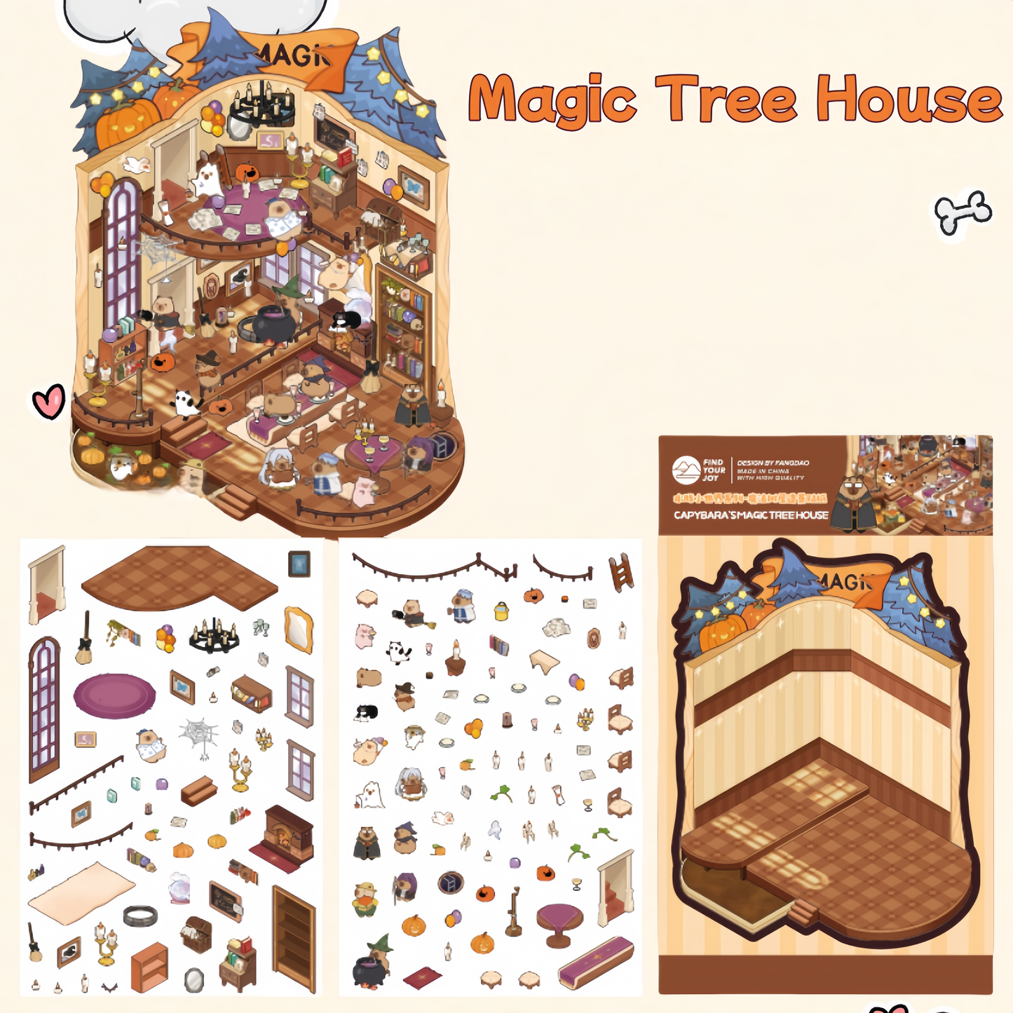 Capybara's Whimsical World 3D Sticker | 4 Cute Miniature Sticker