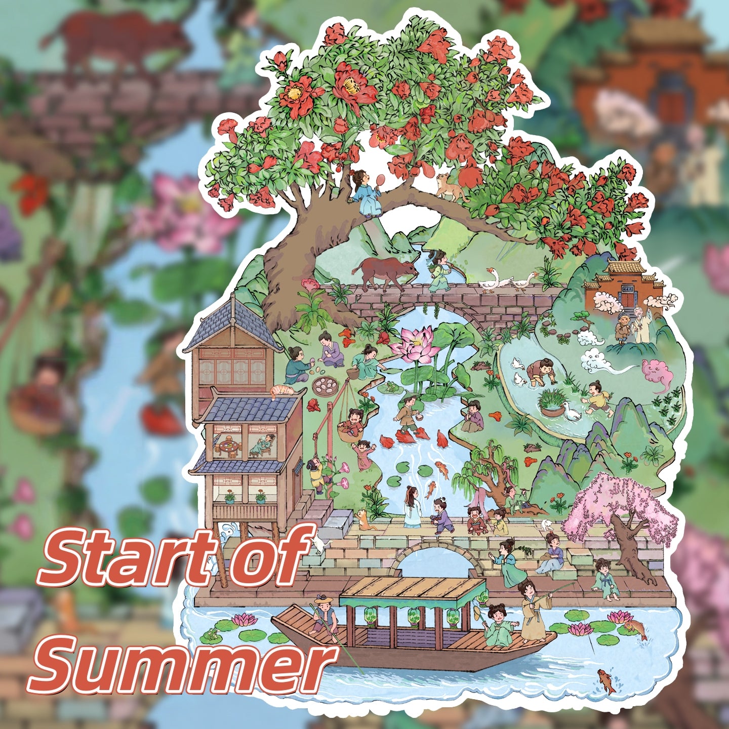 Ancient Chinese Life 3D Sticker | 4 Cute Miniature Scenes