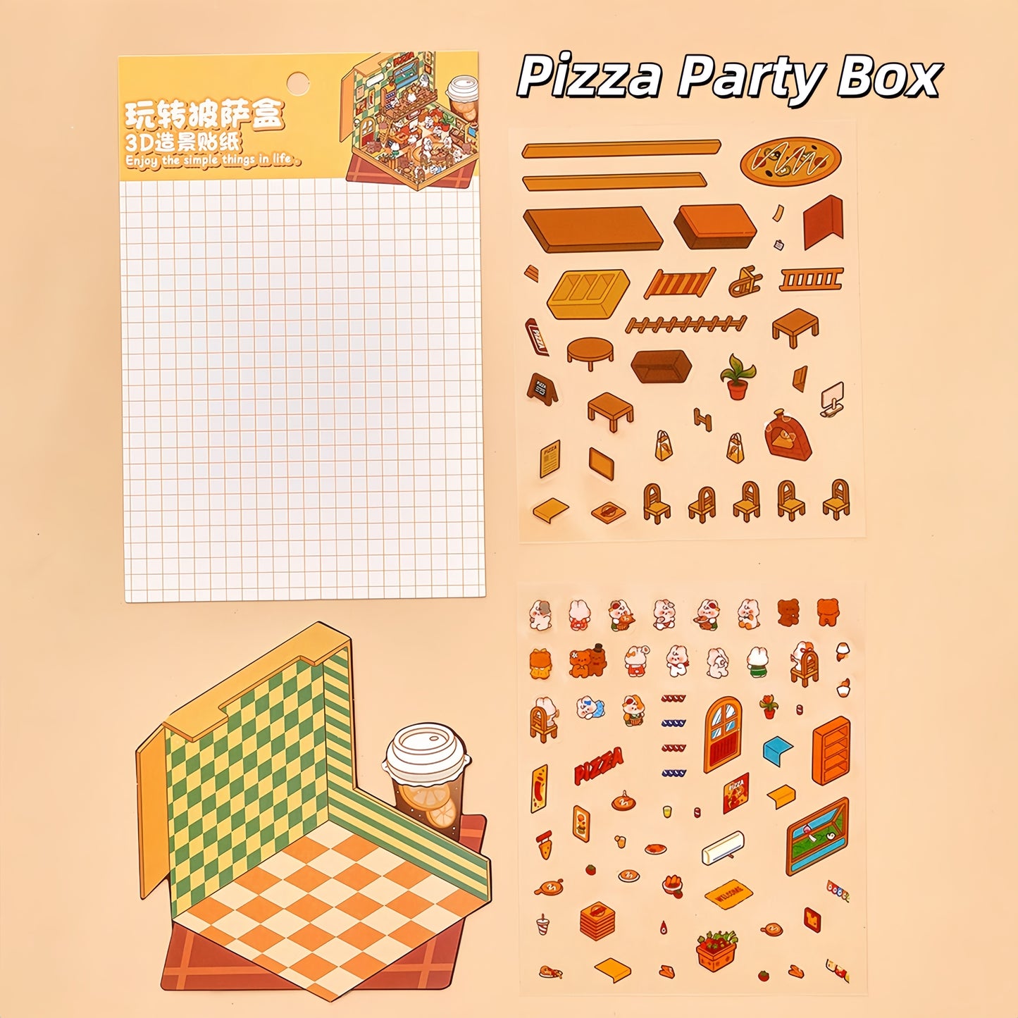 Foodie Funland 3D Sticker | 4 Cute Miniature Scenes