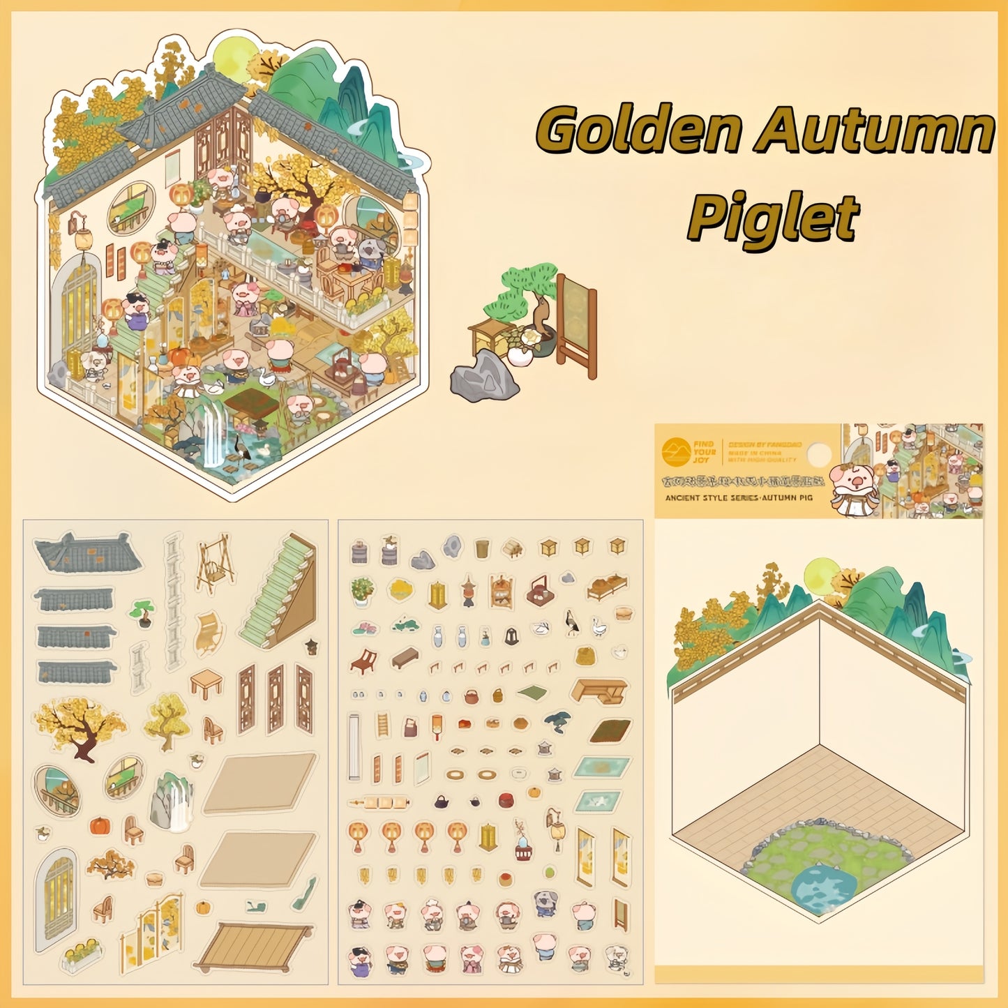 Ancient Seasons Tale 3D Sticker | 4 Cute Miniature Scenes