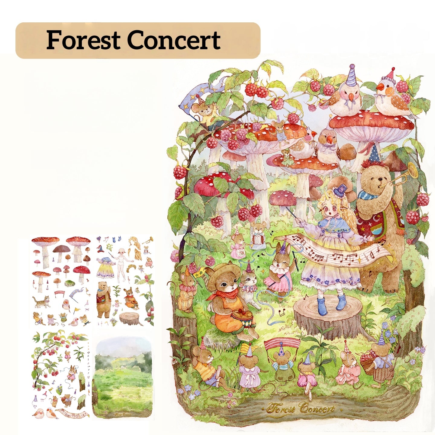 Watercolor Fairy Tale 3D Sticker | 3 Cute Miniature Scenes